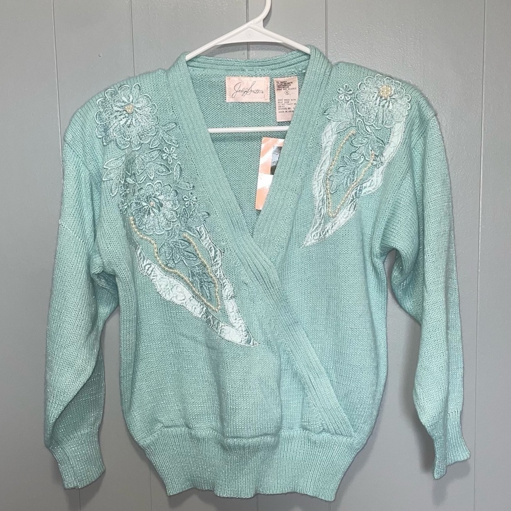 Jaclyn Smith 80s NWT Deadstock Embroidered Blue Sweater Size Small - Picture 1 of 8